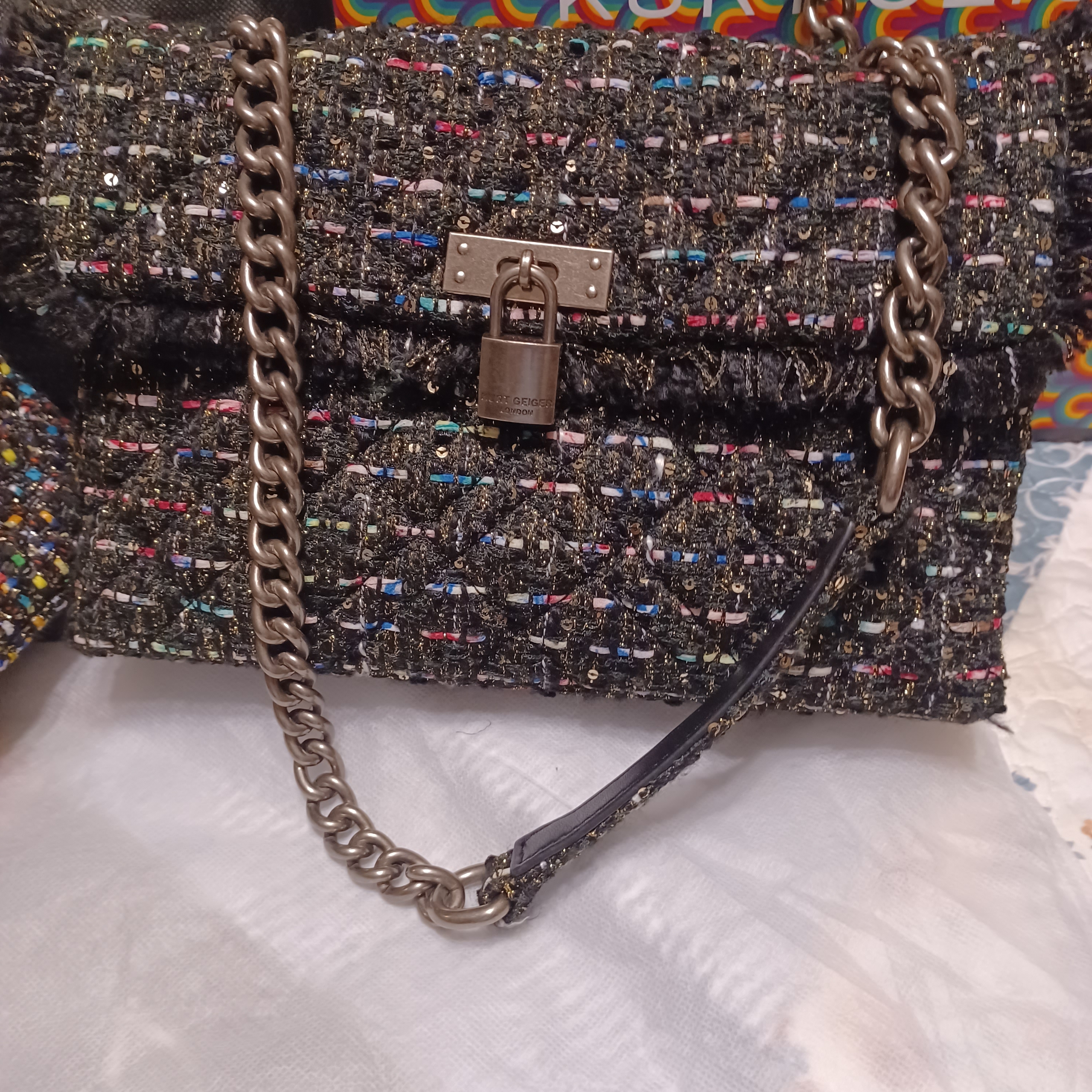 Kurt Geiger Black/Multicolor Tweed Convertible Shoulder Or Crossbody